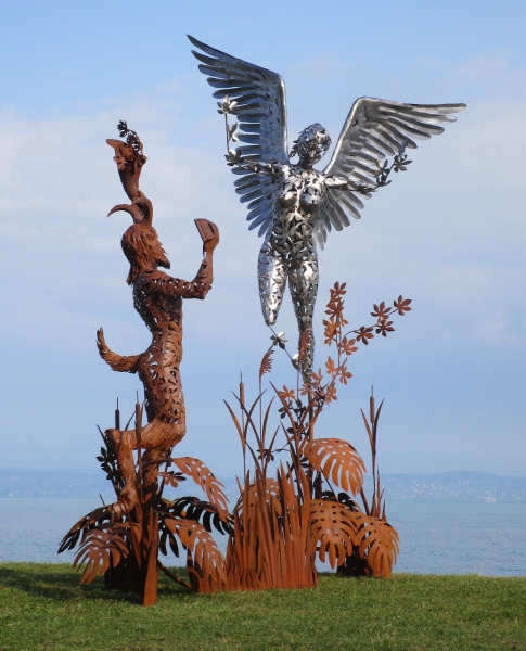 Pan and Syrinx sculpture life size iron